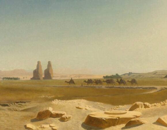 Caravan passing the Colossi of Memnon, Thebes